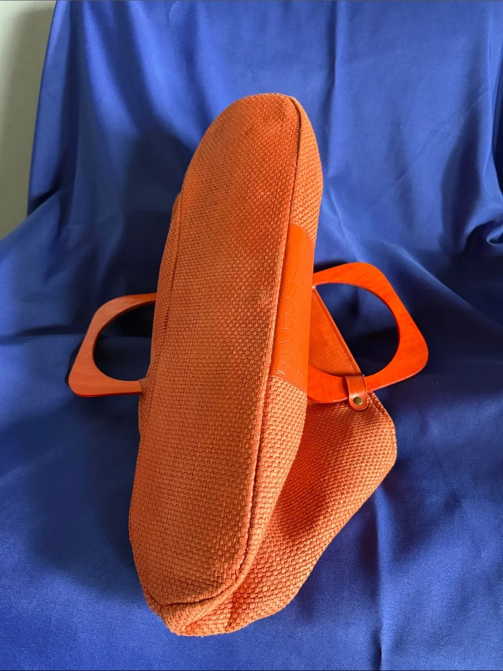 Bijoux Terner Coral-Orange Woven Tote with Signature Cutout Handles - Picture 5 of 5